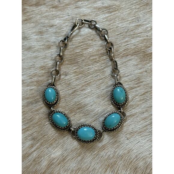 Native American SW Sterling Silver Multi-stone Blue Kingman Turquoise Bracelet - Picture 10 of 11